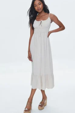 Twill Ruffled Cami Midi Dress