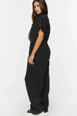 Twill Straight-Leg Shirt Jumpsuit