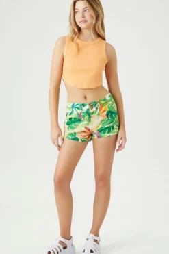 Twill Tropical Print Shorts