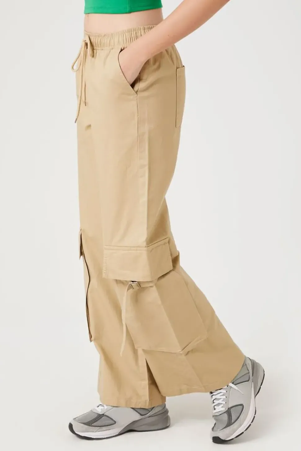 Twill Wide-Leg Cargo Pants