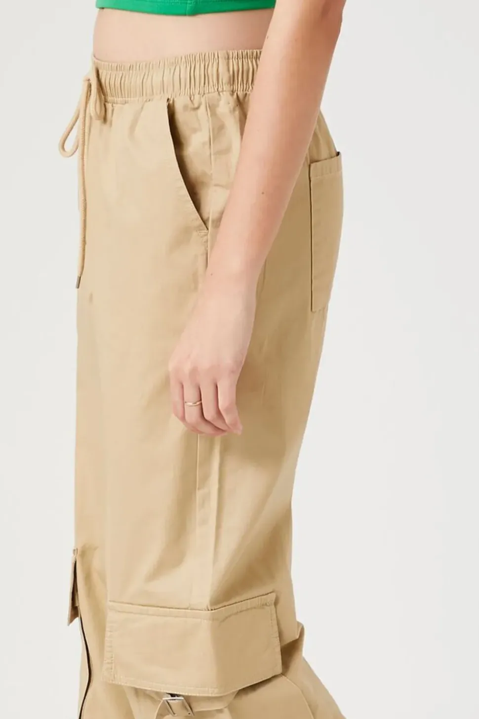 Twill Wide-Leg Cargo Pants