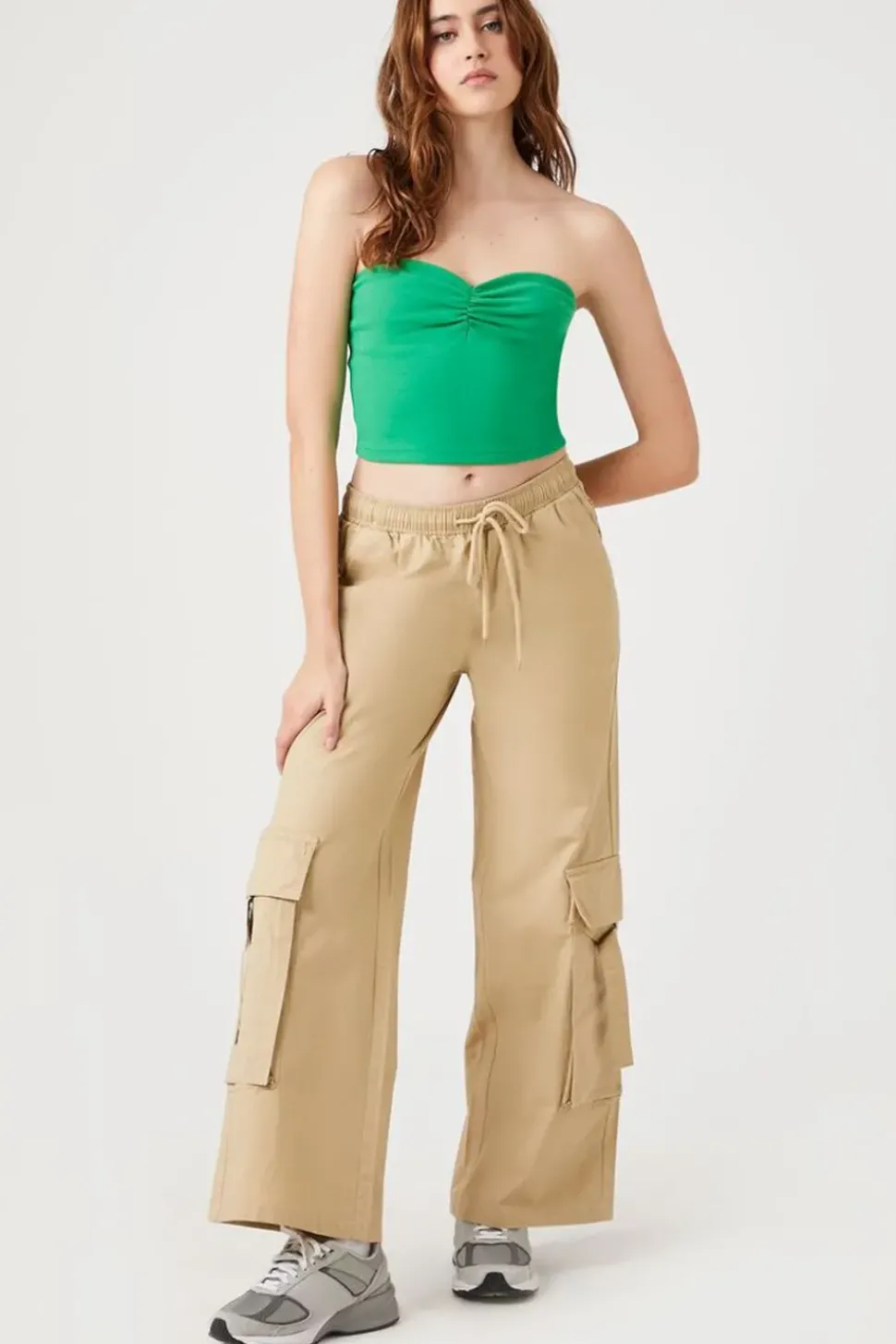 Twill Wide-Leg Cargo Pants