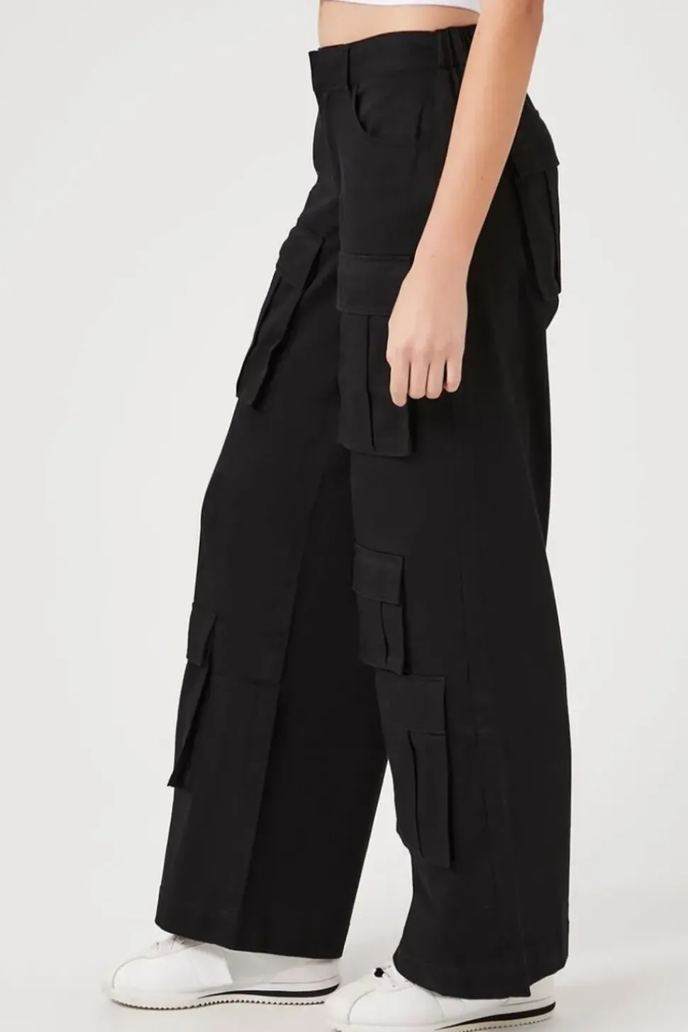 Twill Wide-Leg Cargo Pants