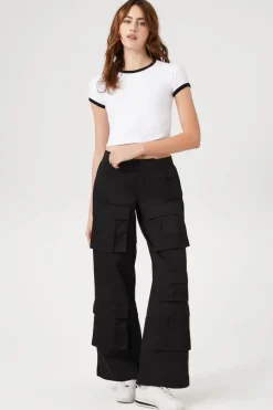 Twill Wide-Leg Cargo Pants
