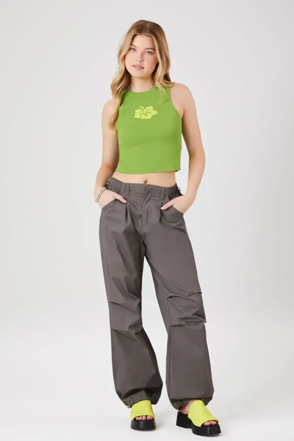 Twill Wide-Leg Cargo Pants