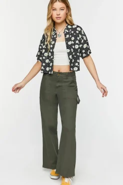 Twill Wide-Leg Utility Pants