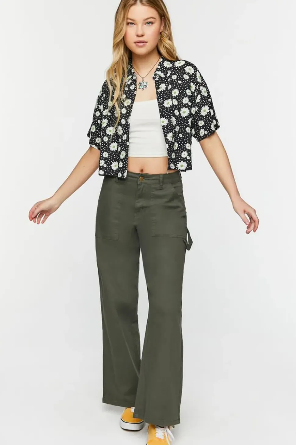 Twill Wide-Leg Utility Pants