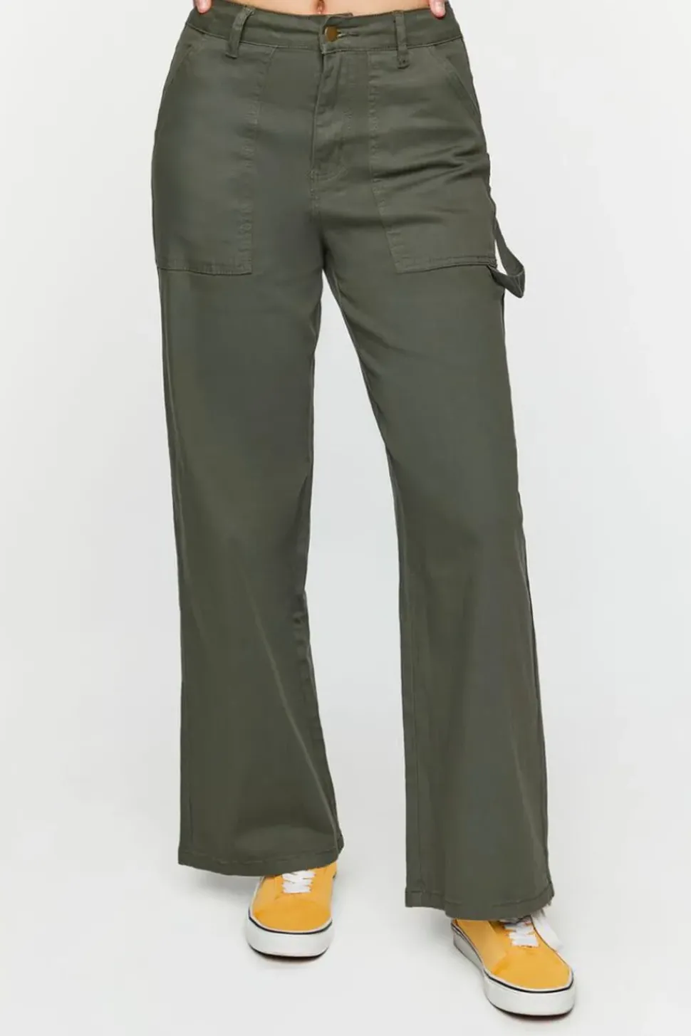 Twill Wide-Leg Utility Pants