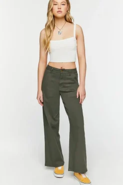 Twill Wide-Leg Utility Pants
