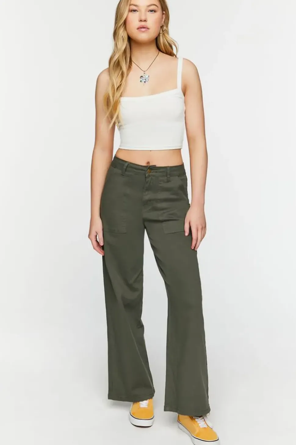 Twill Wide-Leg Utility Pants