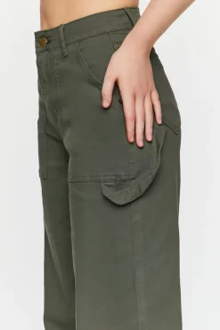Twill Wide-Leg Utility Pants