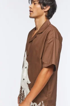 Twill Wolf Graphic Button-Front Shirt
