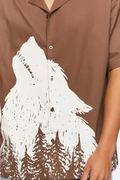 Twill Wolf Graphic Button-Front Shirt