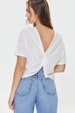Twisted-Back Marled Knit Tee