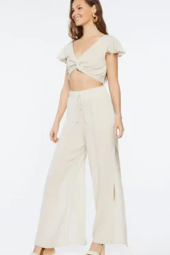 Twisted Crop Top & Slit Pants Set