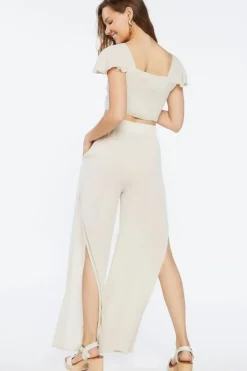 Twisted Crop Top & Slit Pants Set