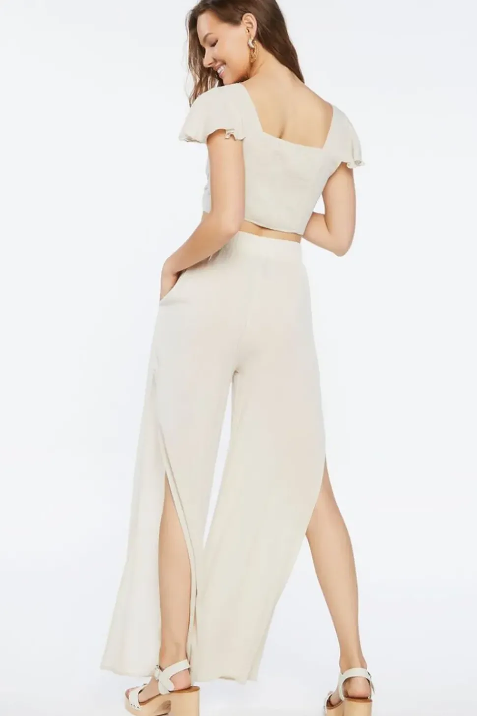 Twisted Crop Top & Slit Pants Set