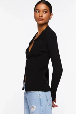 Twist-Front Sweater-Knit Top