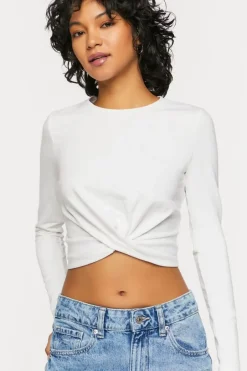 Twist-Hem Long-Sleeve Crop Top