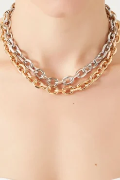 Two-Tone Layered Rolo Chain Necklace