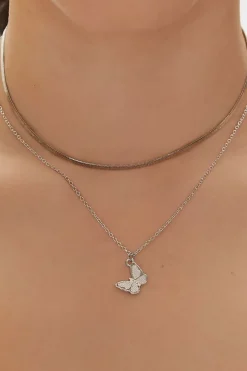 Upcycled Butterfly Charm Layered Necklace