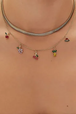Upcycled Fruit Charm Layered Necklace Set