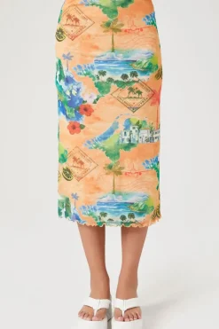 Vacation Postcard Midi Skirt