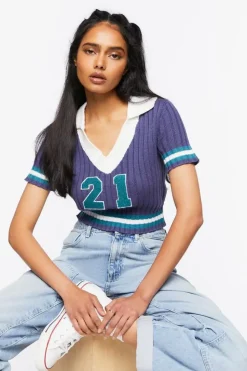 Varsity-Striped Cropped Sweater