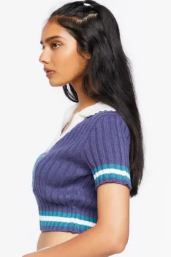 Varsity-Striped Cropped Sweater