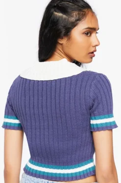 Varsity-Striped Cropped Sweater
