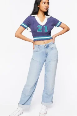 Varsity-Striped Cropped Sweater