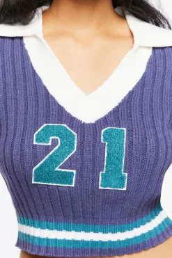 Varsity-Striped Cropped Sweater