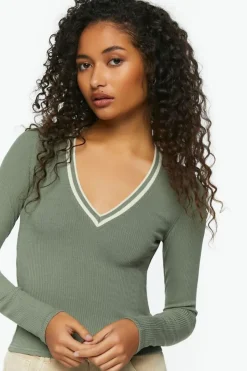 Varsity-Striped Long-Sleeve Top