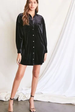 Velour Mini Shirt Dress