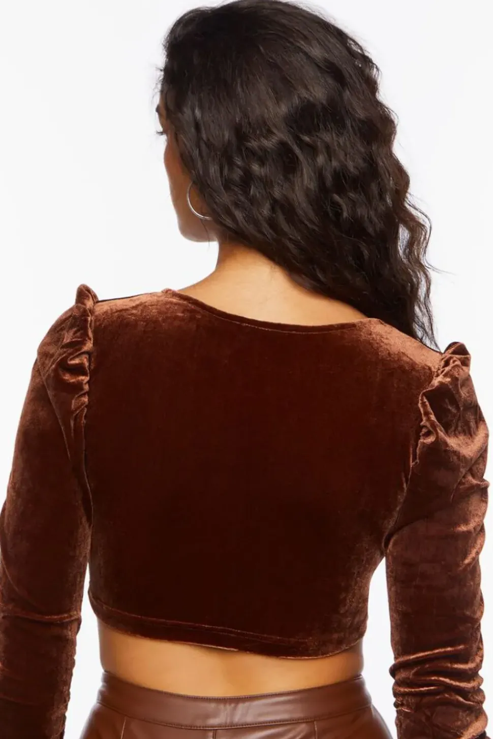 Velvet Hook-And-Eye Crop Top