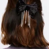 Velvet Rhinestone Bow Hair Barrette