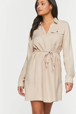 V-Neck Belted Shirt Dress