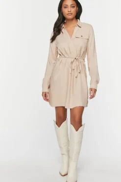 V-Neck Belted Shirt Dress