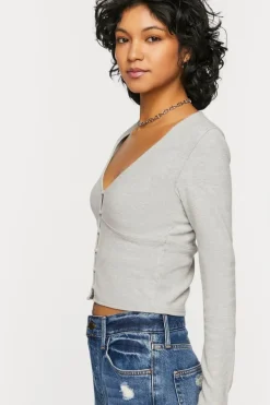 V-Neck Button-Front Crop Top