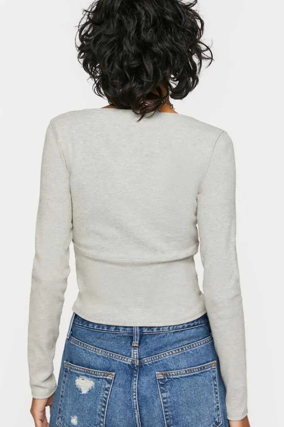 V-Neck Button-Front Crop Top