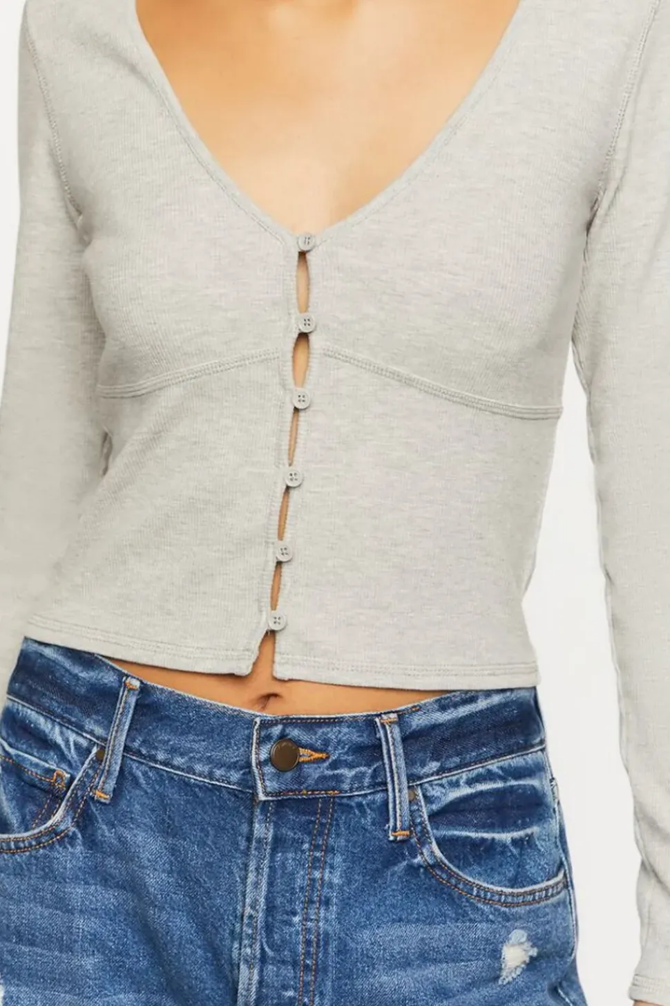 V-Neck Button-Front Crop Top
