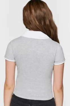 V-Neck Cropped Polo Shirt