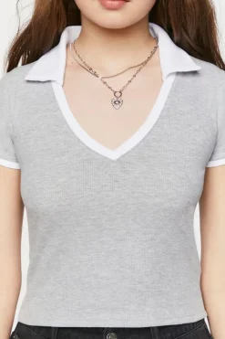 V-Neck Cropped Polo Shirt