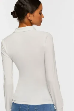 V-Neck Shirred Long-Sleeve Shirt