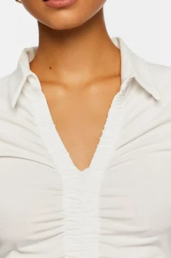 V-Neck Shirred Long-Sleeve Shirt
