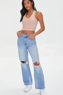 Waffle Knit Cropped Tank Top