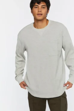 Waffle Knit Heathered Long-Sleeve Tee