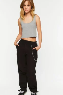 Wallet Chain Tie-Hem Cargo Pants