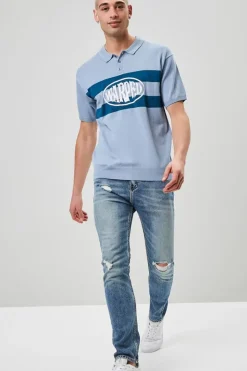 Warped Graphic Striped Polo Shirt