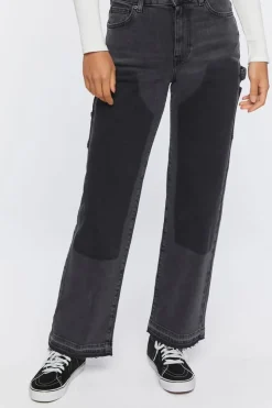 Washed-Panel High-Rise Jeans
